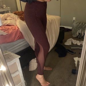Maroon Lulu Lemon leggings with mesh